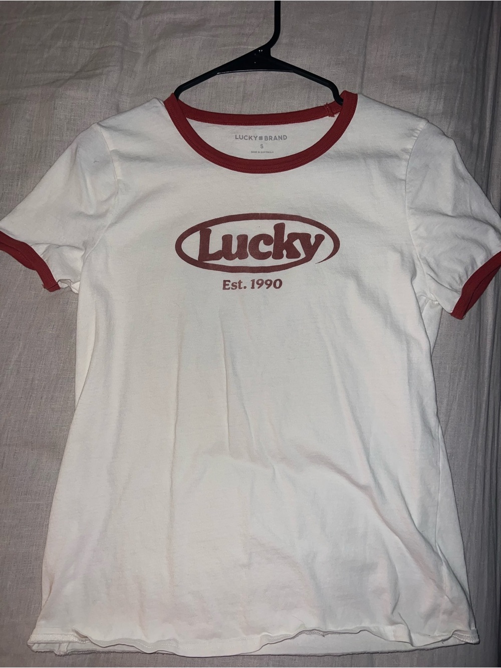 Lucky Brand White Tee with Red Logo and Trim